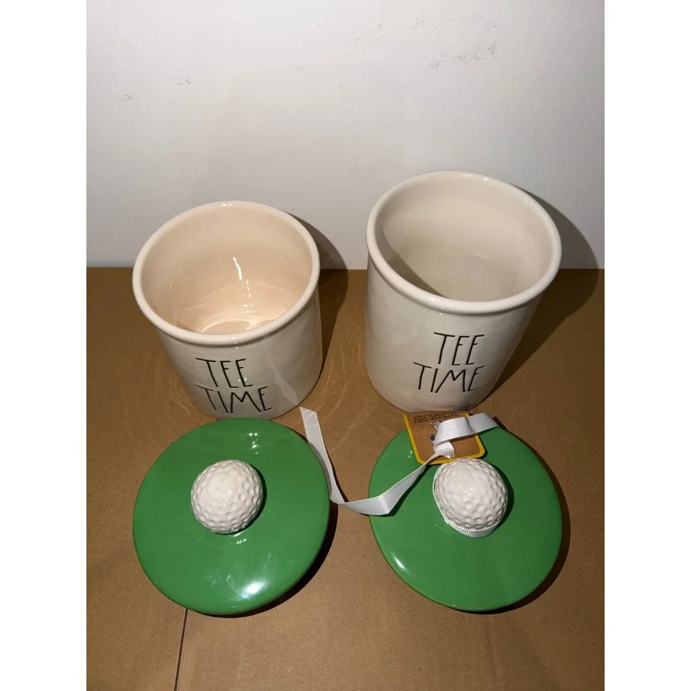 2x Rae Dunn Peanuts Snoopy Golf TEE TIME Canister With Golf Ball Topper
